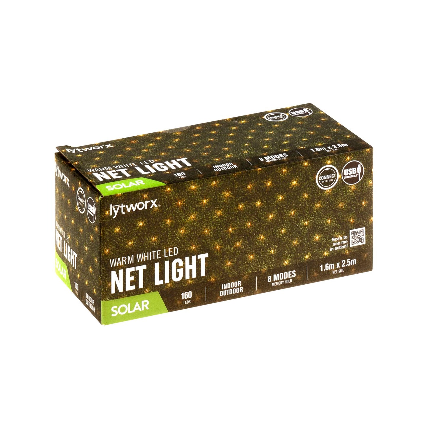 Lytworx Solar Connectable Net Light - 1.6 x 2.5m - Warm White - 160 LEDs