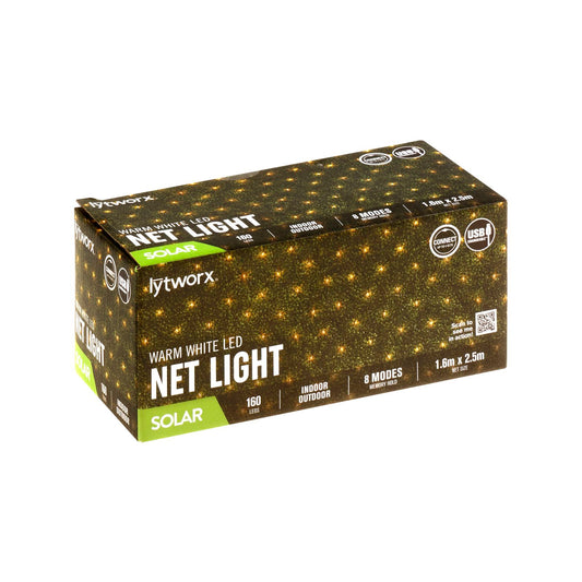 Lytworx Solar Connectable Net Light - 1.6 x 2.5m - Warm White - 160 LEDs