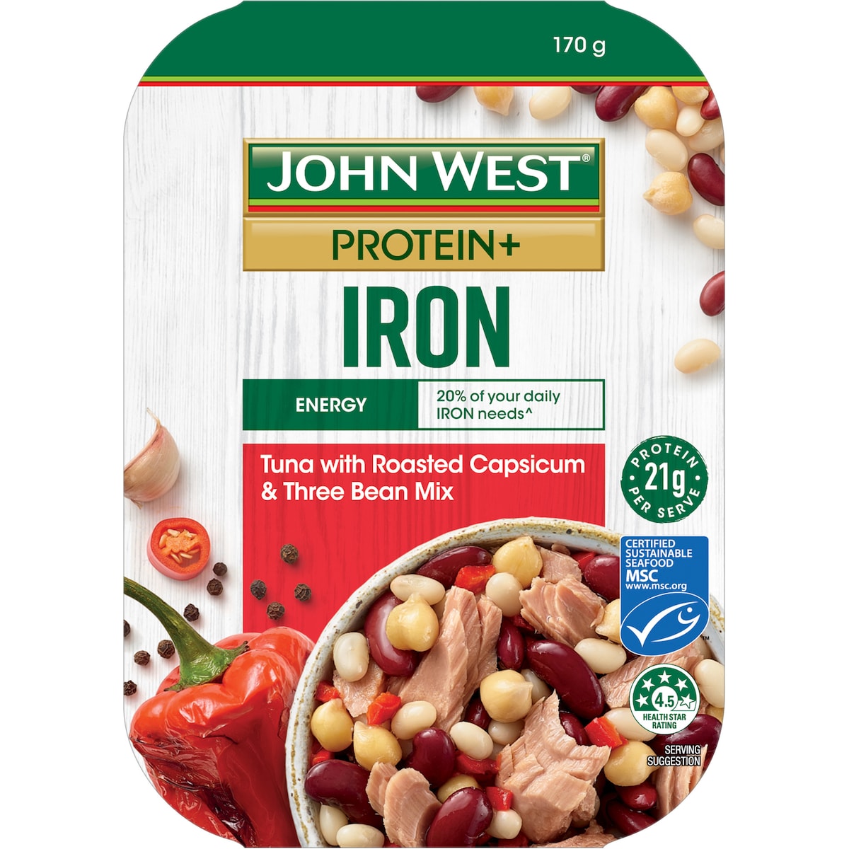 John West Protein Tuna Bowl Roasted Capsicum Kidney Bean Chickpeas 170g