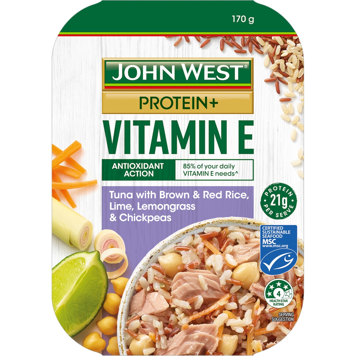 John West Protein Tuna Bowl Brown Rice Lime Lemongrass & Chickpeas 170g