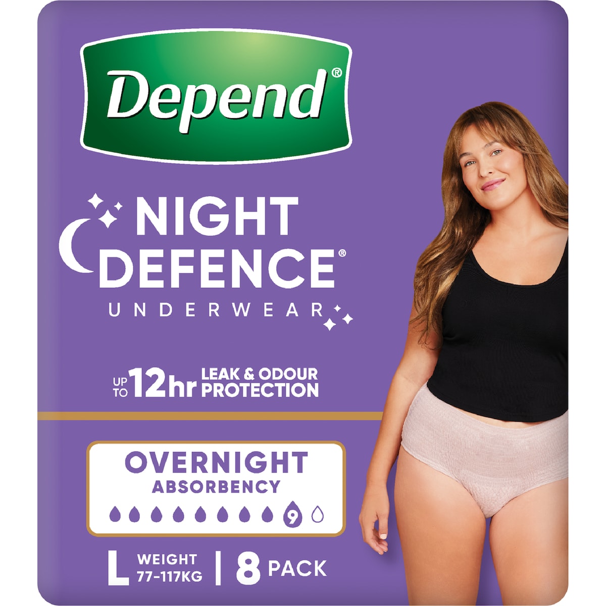 Depend Night Defence Incontinence Underwear For Women Large 8 Pack