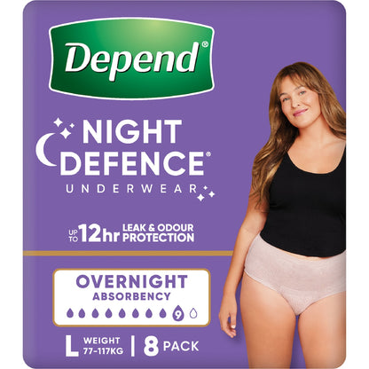 Depend Night Defence Incontinence Underwear For Women Large 8 Pack