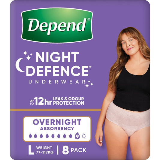 Depend Night Defence Incontinence Underwear For Women Large 8 Pack