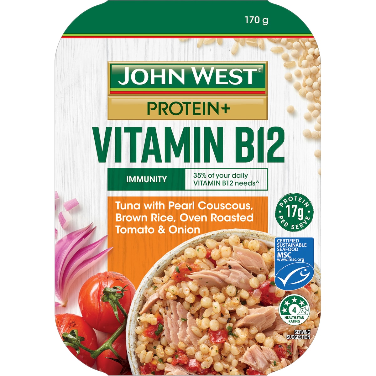 John West Protein Tuna Bowl Brown Rice Couscous Tomato Onion Chilli 170g