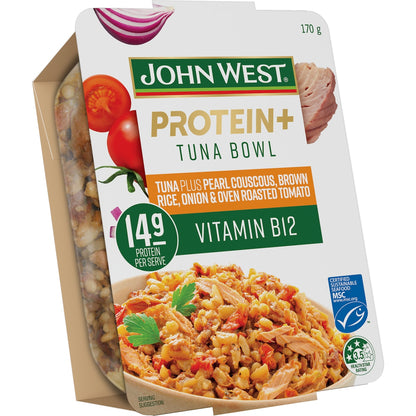 John West Protein Tuna Bowl Brown Rice Couscous Tomato Onion Chilli 170g