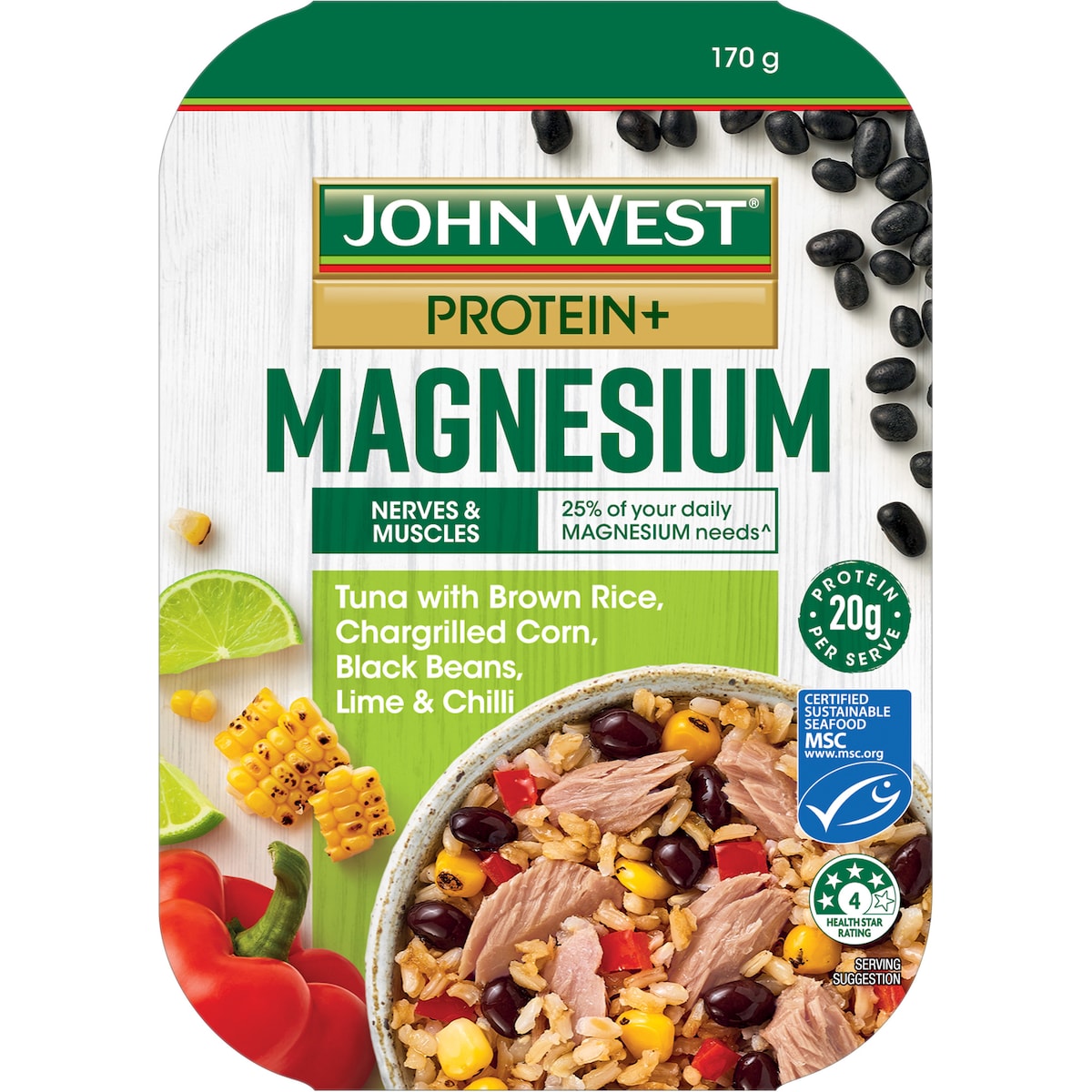 John West Protein Tuna Bowl Brown Rice Corn Black Beans Lime Chilli 170g