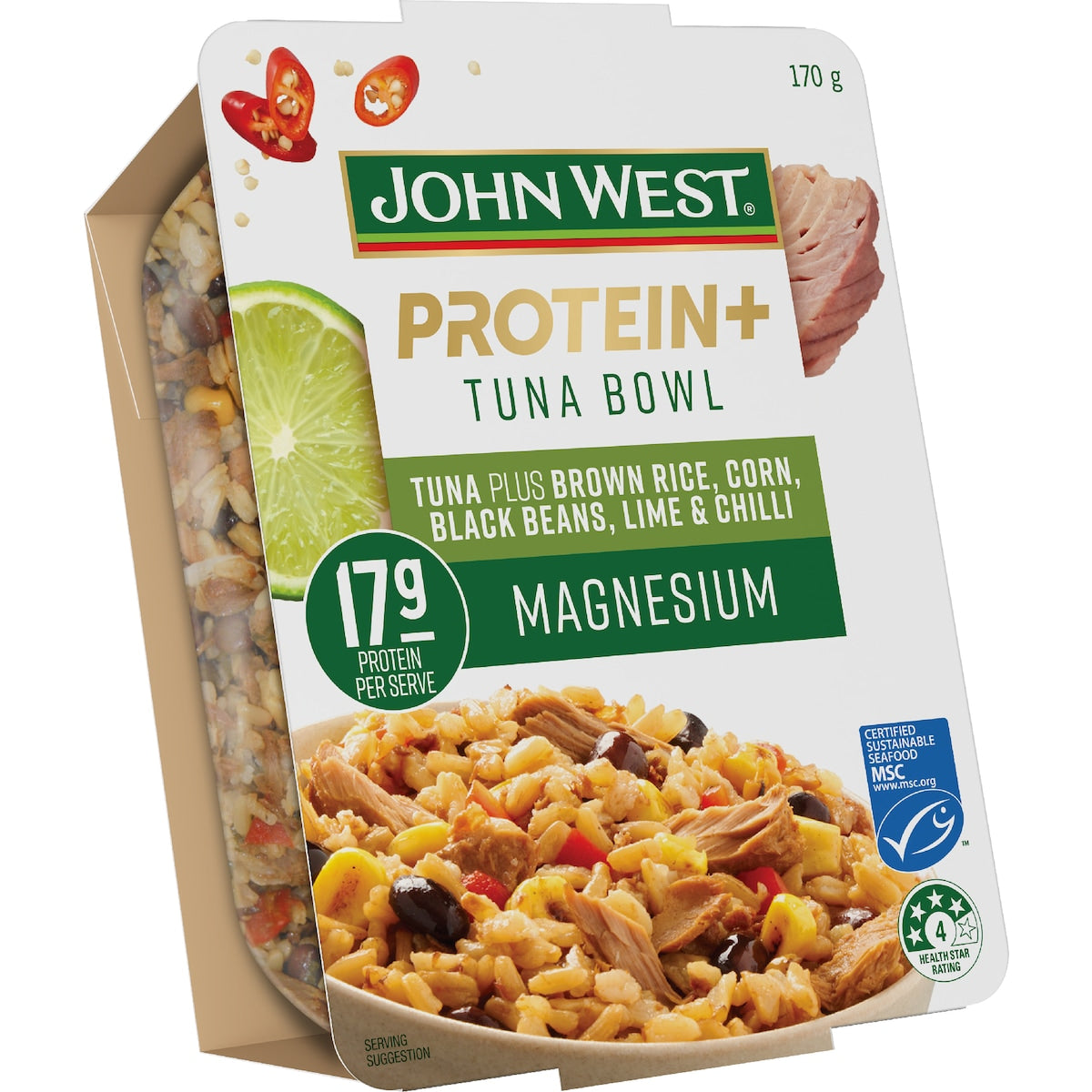 John West Protein+ Mag Tuna Bowl Brown Rice, Corn, Black Beans Chilli 170g