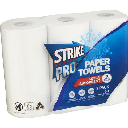 Strike Pro 3 Ply Paper Towel 3 X 60 Pack