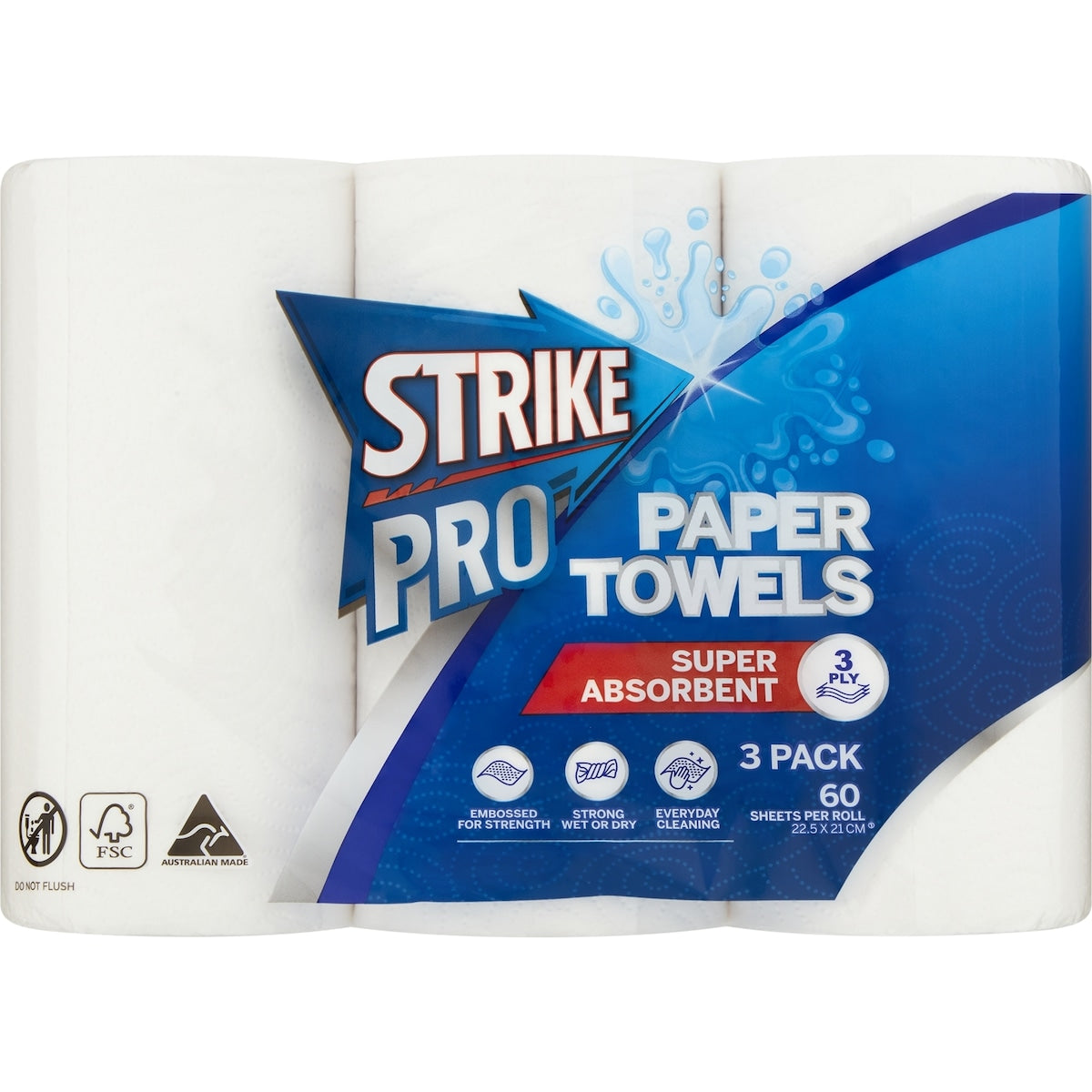 Strike Pro 3 Ply Paper Towel 3 X 60 Pack