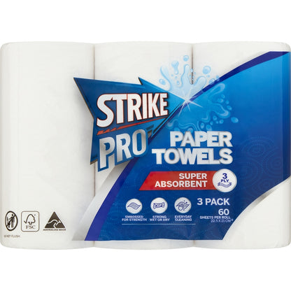 Strike Pro 3 Ply Paper Towel 3 X 60 Pack