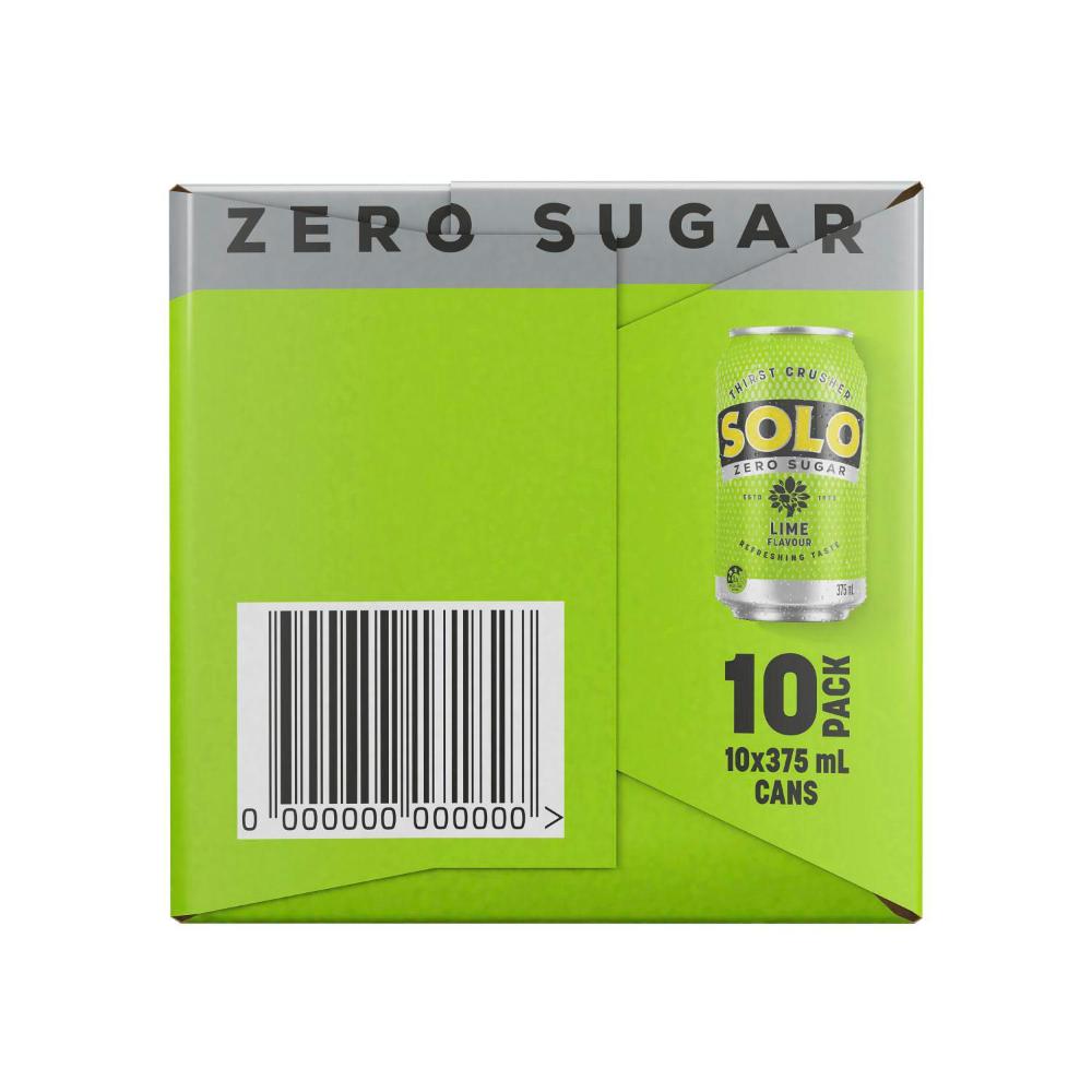 Solo Zero Sugar Lime Soft Drink 375ml - 10 Pack