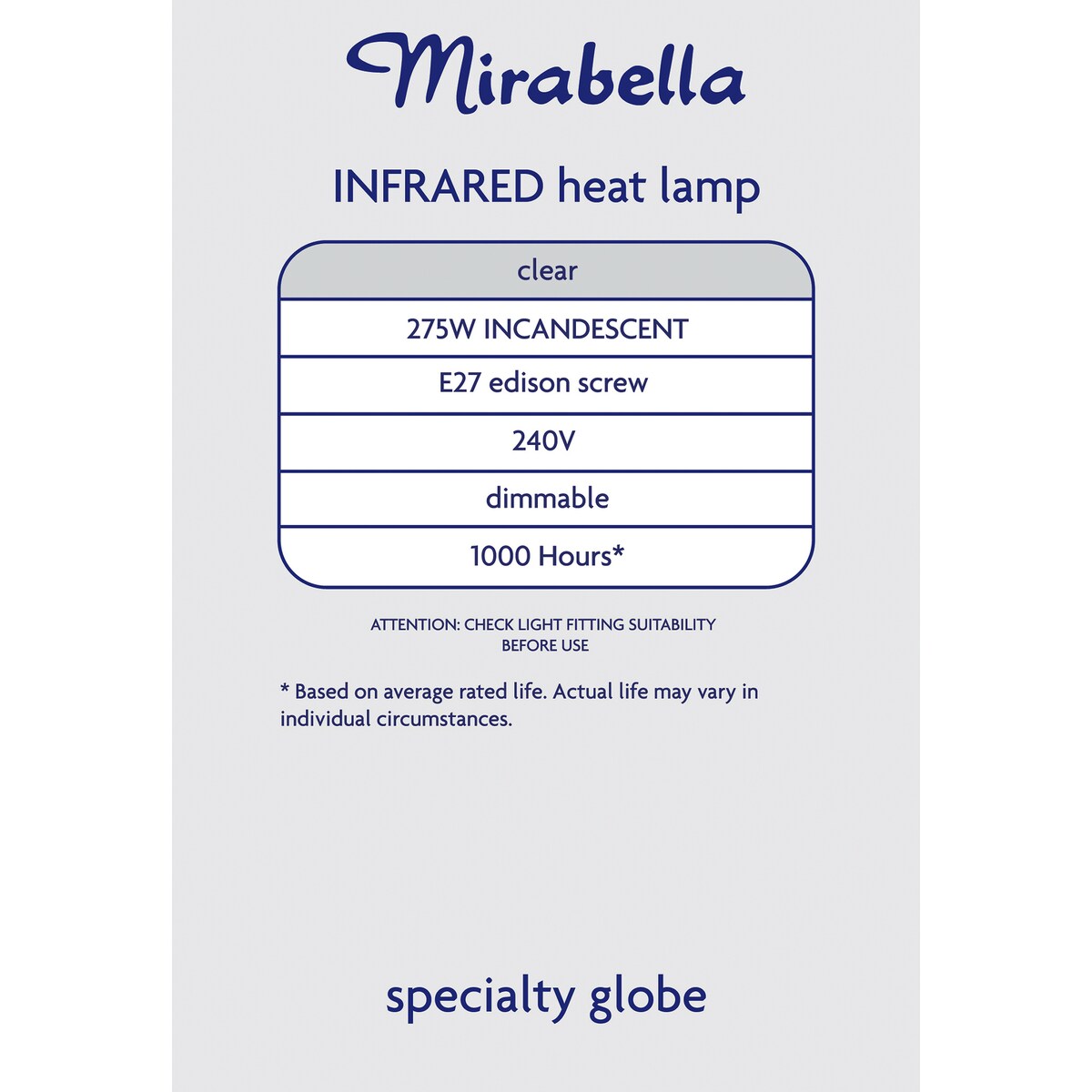 Mirabella Edison Screw 275w Dimmable Infrared Heat Lamp Each