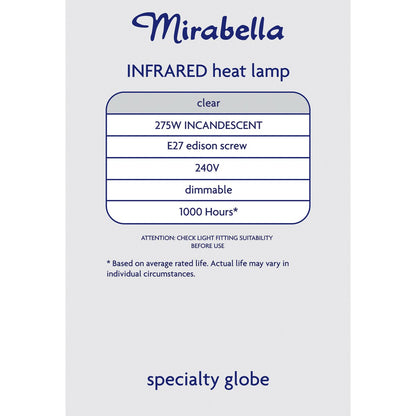 Mirabella Edison Screw 275w Dimmable Infrared Heat Lamp Each