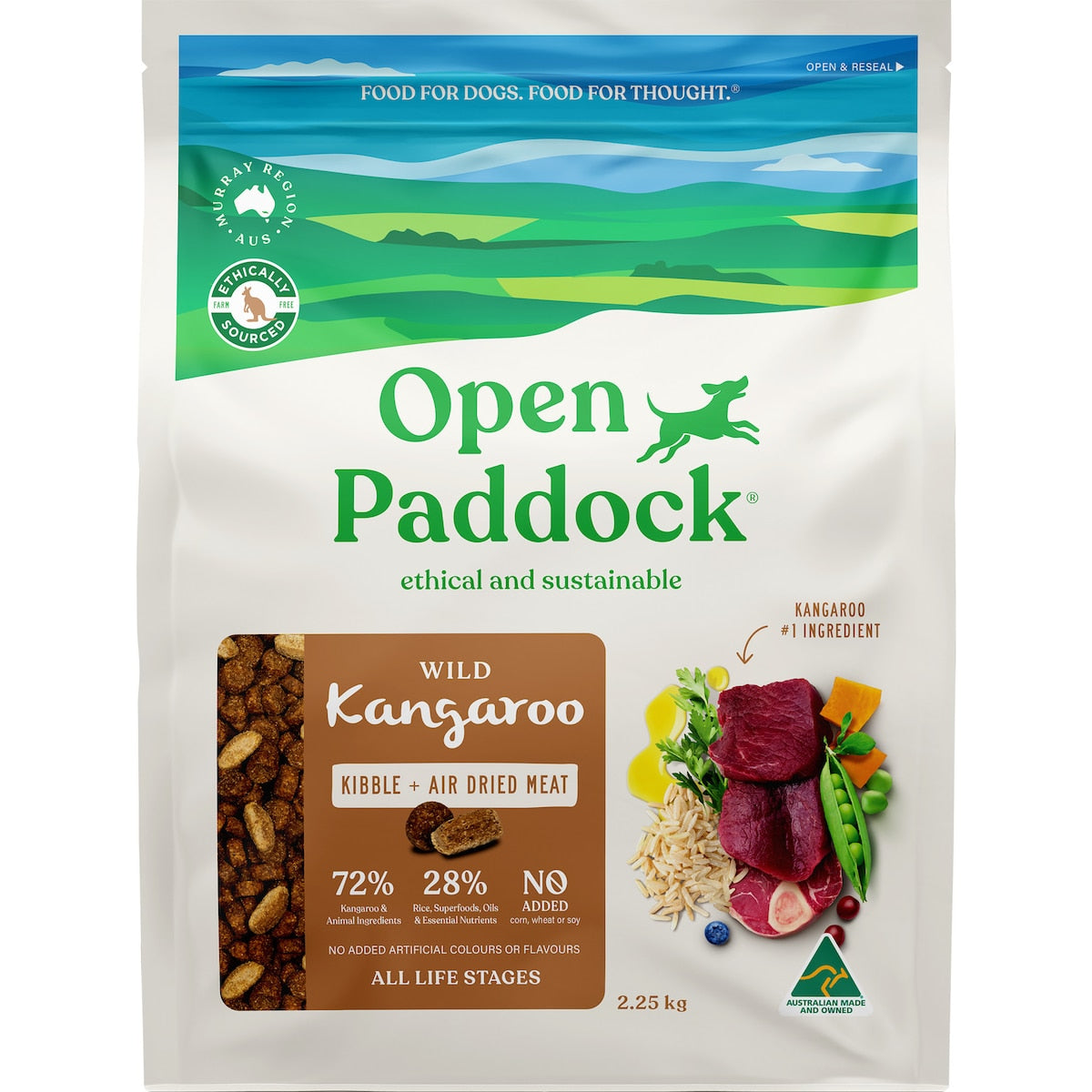 Open Paddock Wild Kangaroo Kibble & Air Dried Dry Dog Food 2.25kg