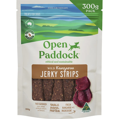 Open Paddock Wild Kangaroo Jerky Strips Dog Treats 300g