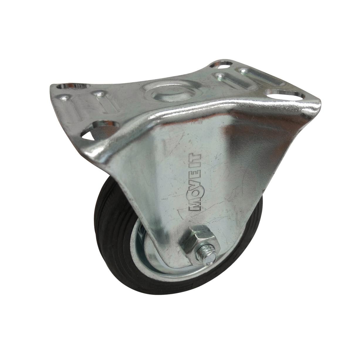 Move It 75mm Black Rubber Fixed Plate Castor 50kg Load Capacity