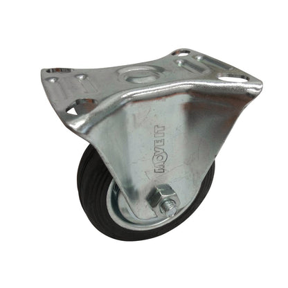 Move It 75mm Black Rubber Fixed Plate Castor 50kg Load Capacity
