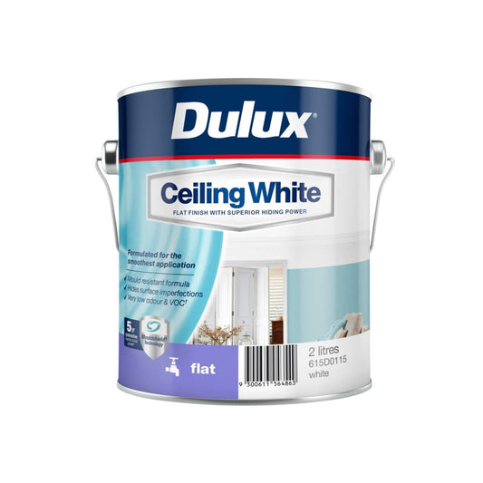 Dulux White Flat Ceiling Paint - 2L Water-Based - Easy Application - Low VOC