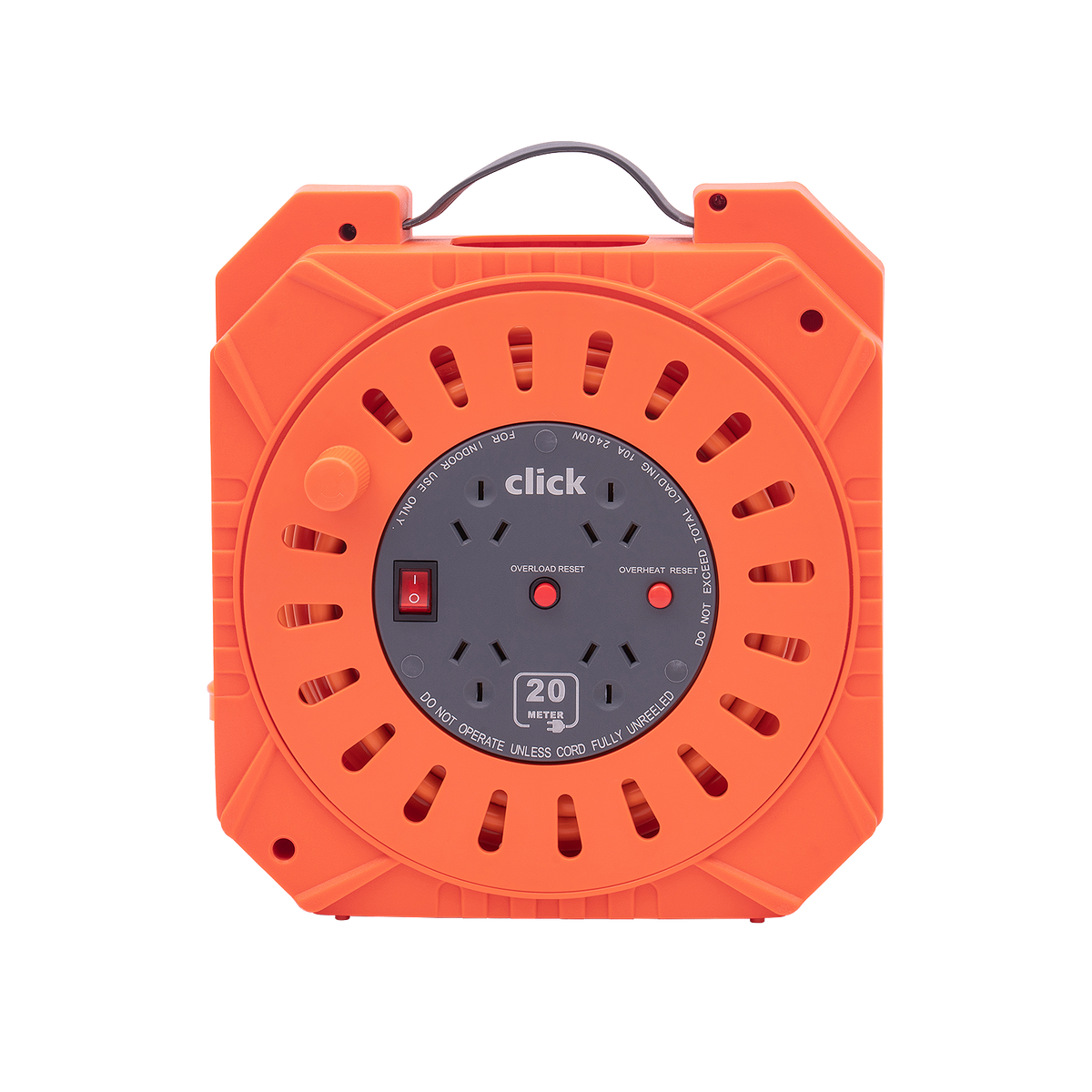 Click 4 Outlets 20m Cable Reel Orange & Grey