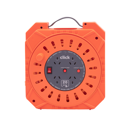 Click Heavy Duty Orange and Grey Cable Reel - 20m - 4 Outlet