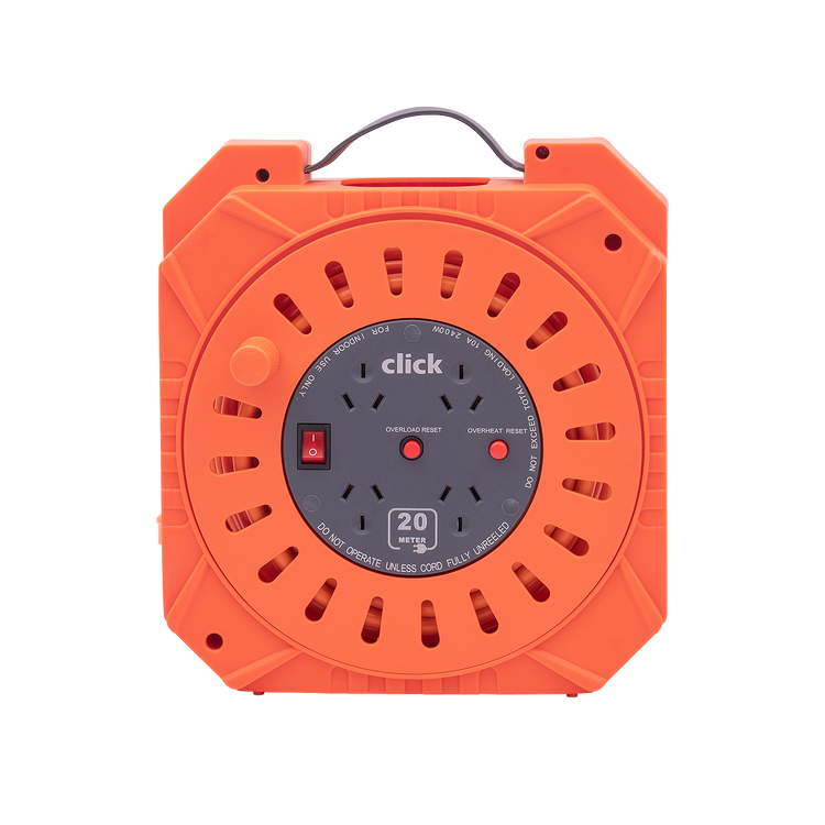 Click 4 Outlets 20m Cable Reel Orange & Grey