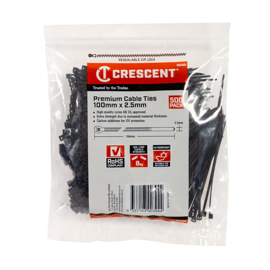 Crescent Black Cable Ties - 100 x 2.5mm - 500 Pack