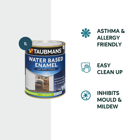 Taubmans White Semi Gloss Water Based Enamel Paint - 1L