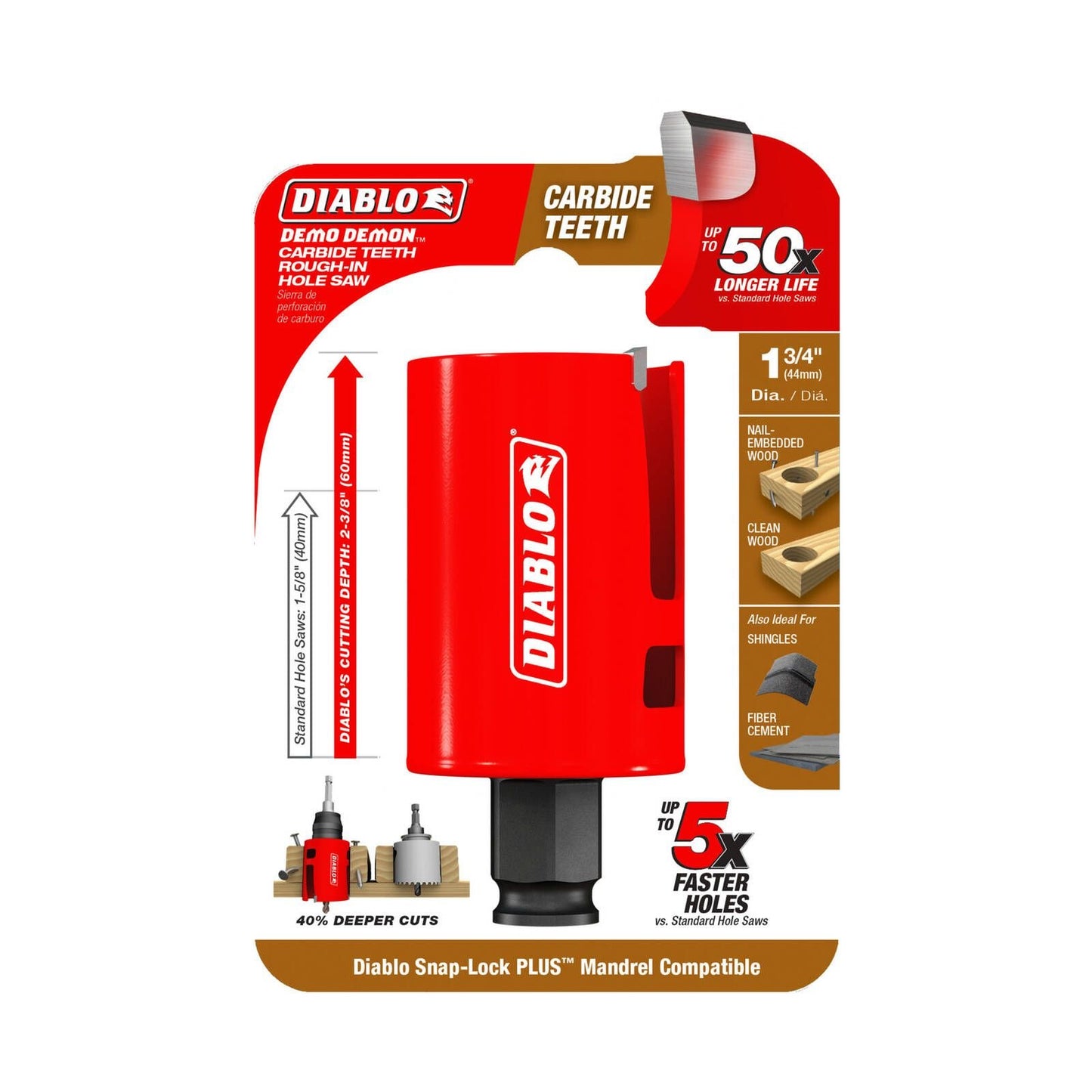 Diablo Demo Demon Carbide Teeth Rough in Hole Saw - 1-3/4" - 60mm