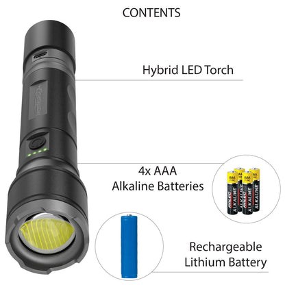 Ironhorse Premium Hybrid Dual Power Torch Flashlight - 1100lm