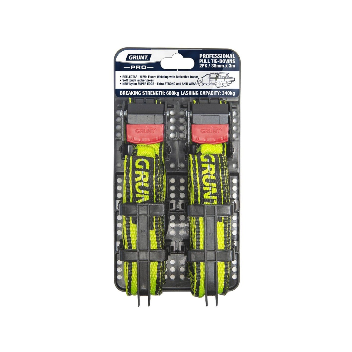 Grunt Pro Cam Buckle Tie Downs - 38mm x 3m - 340kg