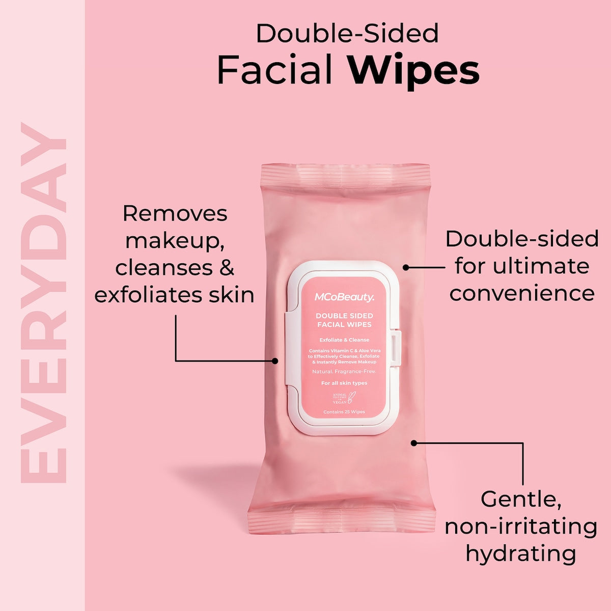 Mcobeauty Everyday Double-sided Facial Wipes 25 Pack