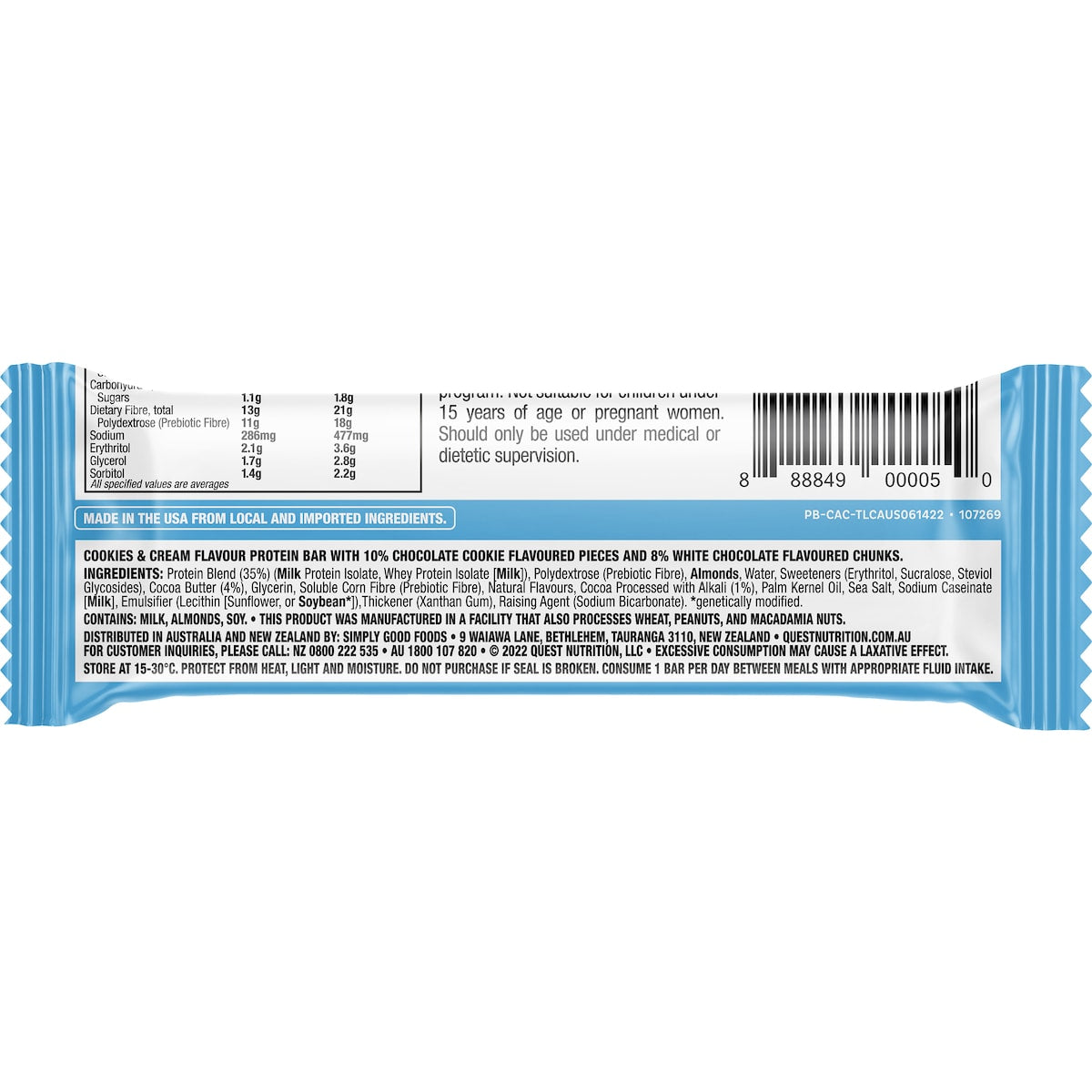 Quest Protein Bars Cookies & Cream 4 Pack