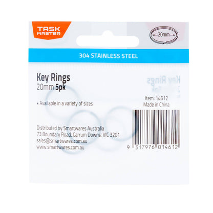 Taskmaster Stainless Steel Key Ring - 20mm - 5 Pack