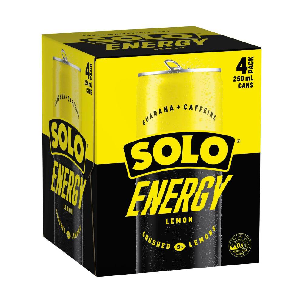 Solo Energy Drink Lemon Cans Multipack 250ml - 4 Pack
