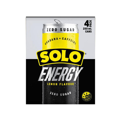 Solo Energy Drink Zero Sugar Lemon Cans Multipack 250ml - 4 Pack