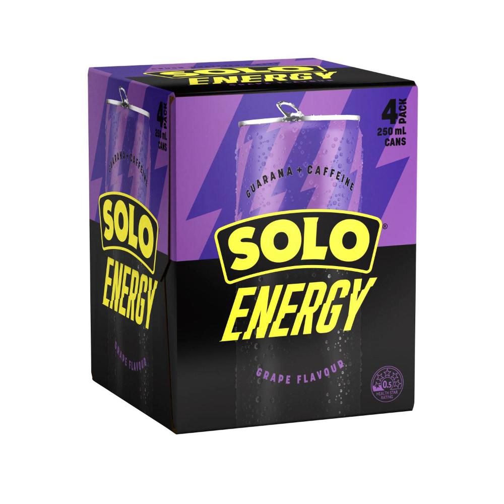 Solo Energy Drink Grape Cans Multipack 250ml - 4 Pack