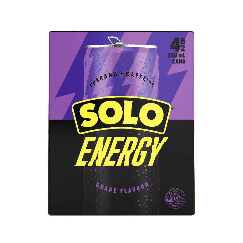 Solo Energy Drink Grape Cans Multipack 250ml - 4 Pack