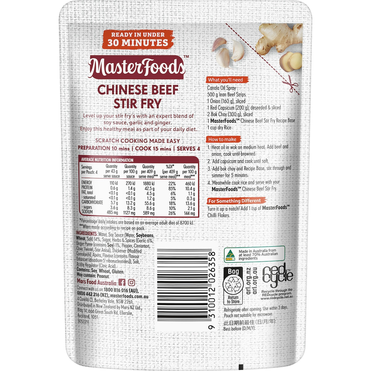 Masterfoods Chinese Beef Stir Fry Recipe Base 175g