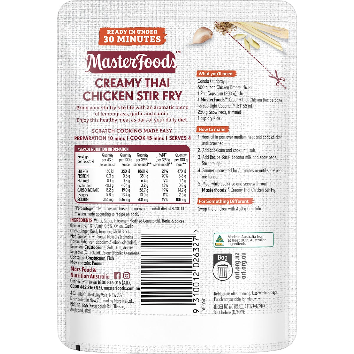 Masterfoods Stir Fry Recipe Base Creamy Thai Chicken 175g