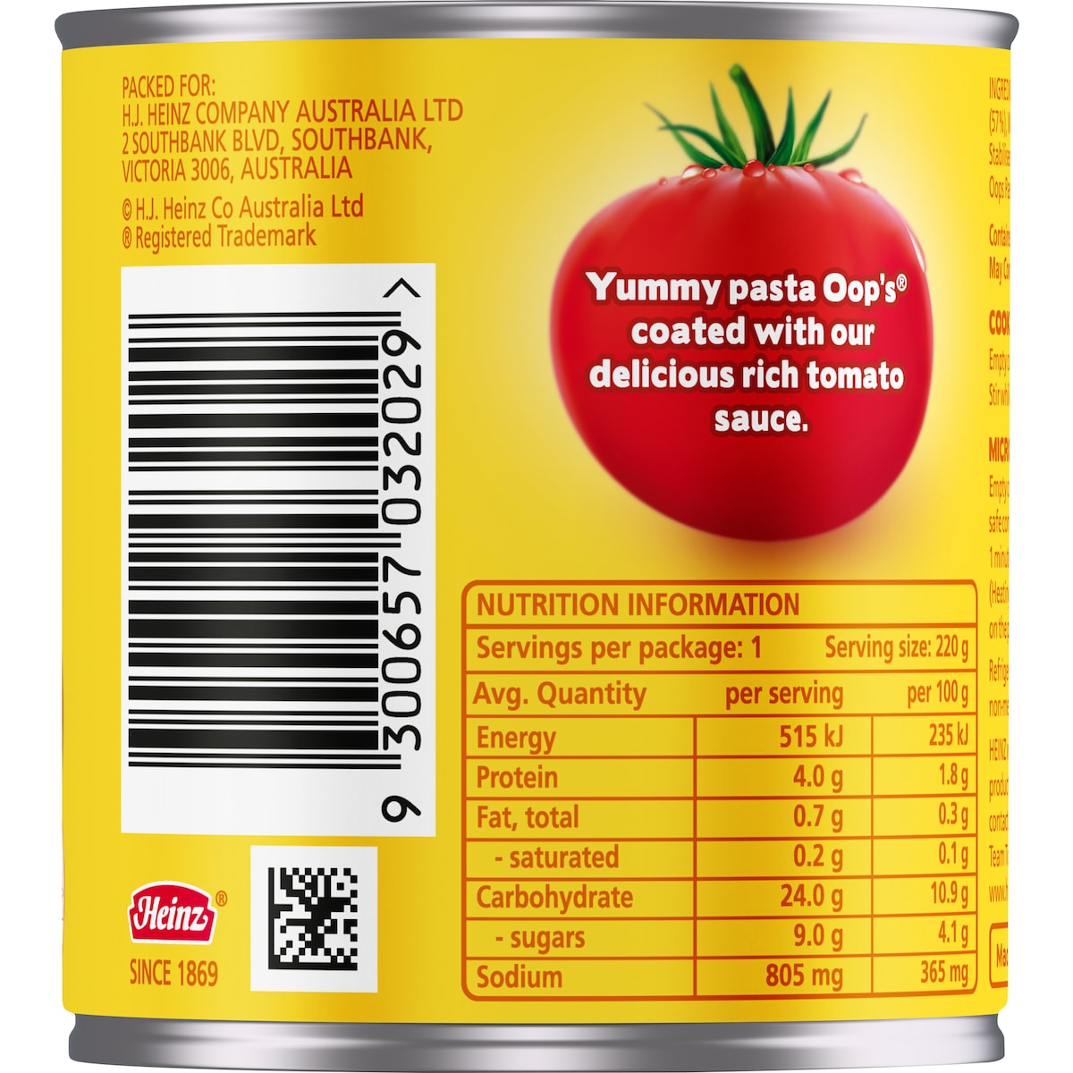 Heinz Oops Pasta In Tomato Sauce Canned Spaghetti Os 220g