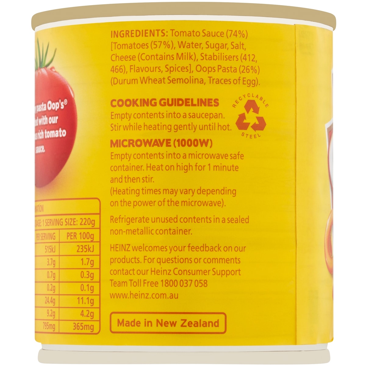Heinz Oops Pasta In Tomato Sauce Canned Spaghetti Os 220g