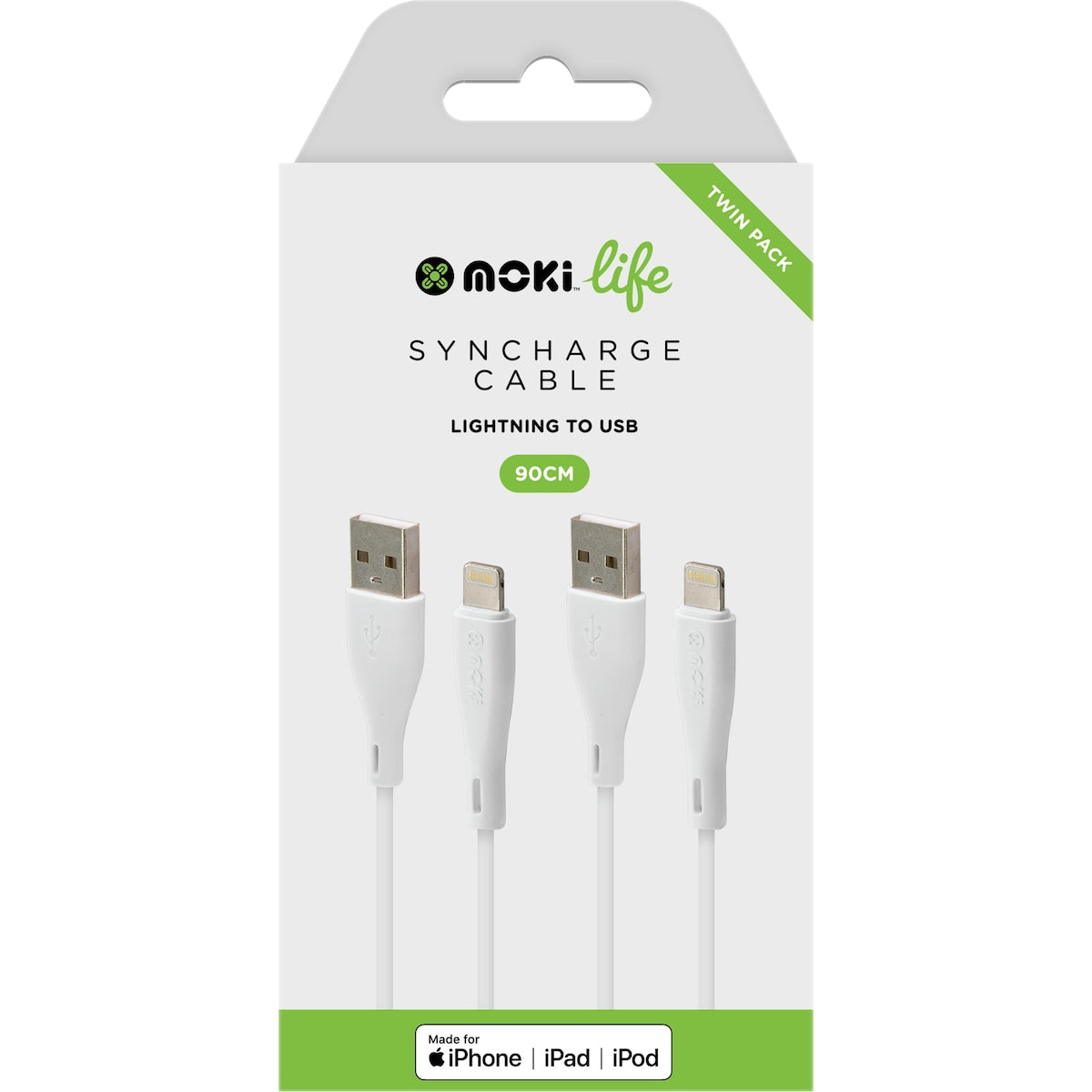 Moki Life Lightning 90cm Cables 2 Pack
