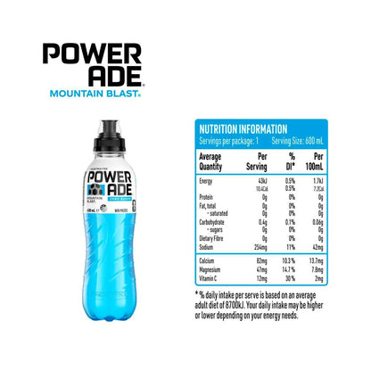 Powerade Zero Sugar Mountain Blast Drink Sipper Cap - 600mL