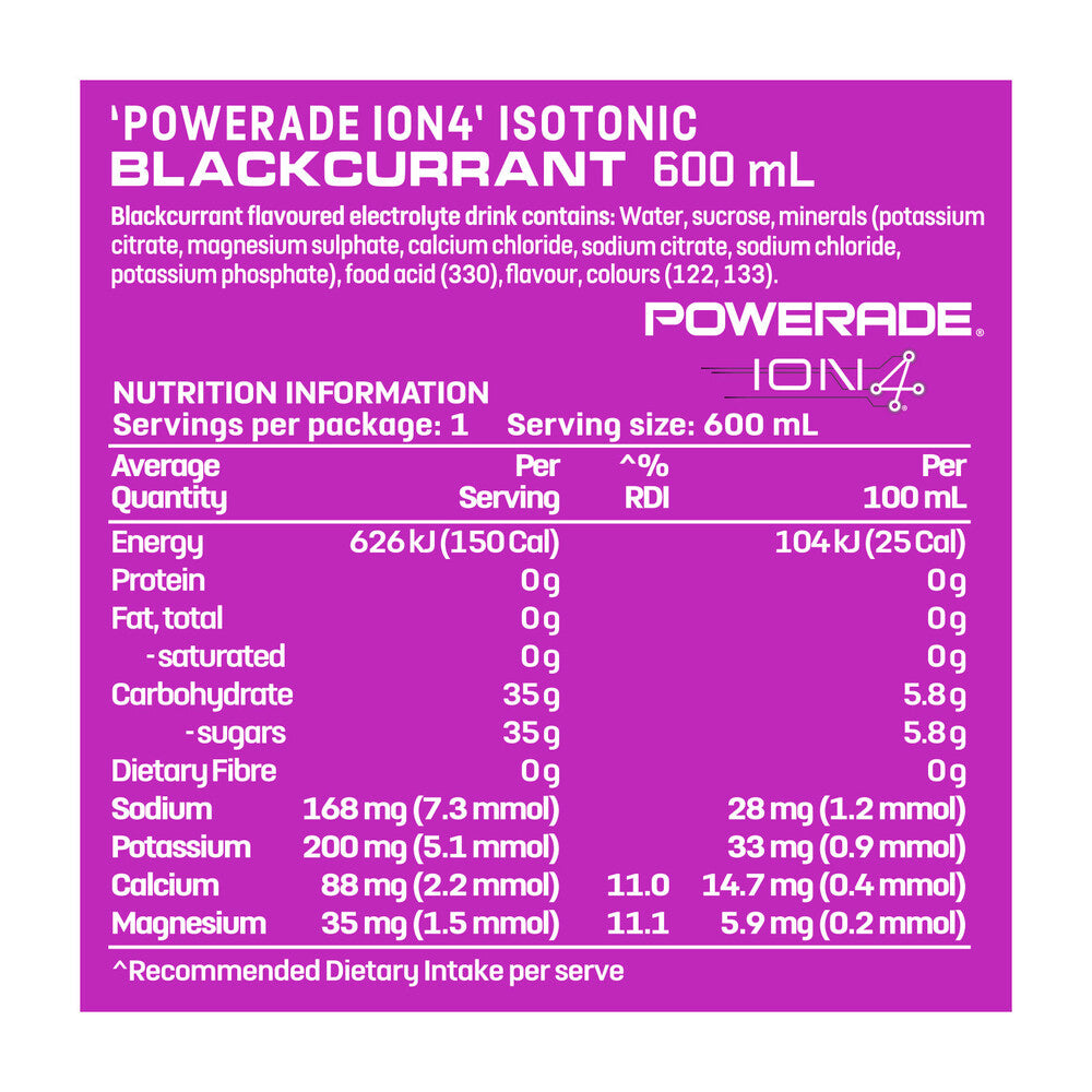 Powerade Ion4 Blackcurrent Sports Drink Sipper Cap - 600mL