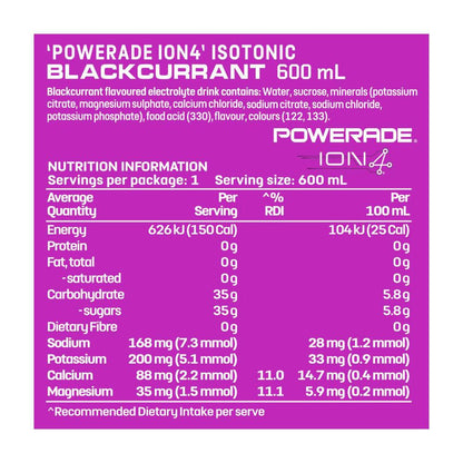 Powerade Ion4 Blackcurrent Sports Drink Sipper Cap - 600mL