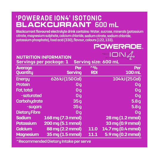 Powerade Ion4 Blackcurrent Sports Drink Sipper Cap - 600mL