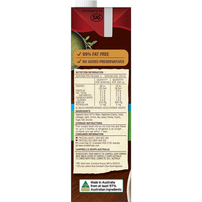 Campbells Real Stock Vegetable Salt Reduced 1l