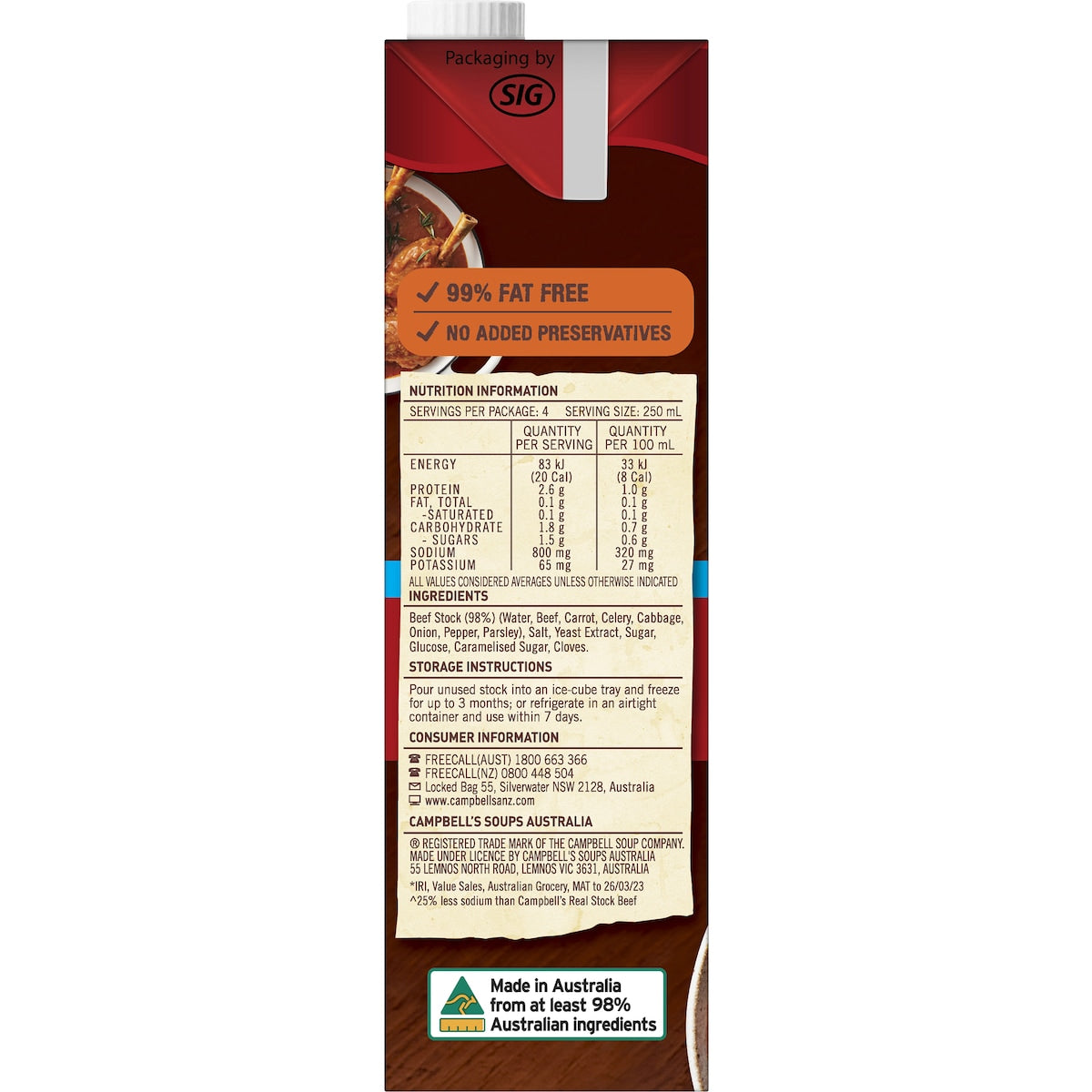 Campbells Real Stock Beef Salt Reduced 1l