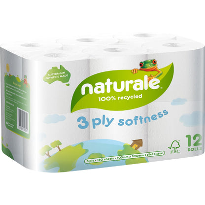 Naturale 100% Recycled 3 Ply Toilet Tissue 12 Pack