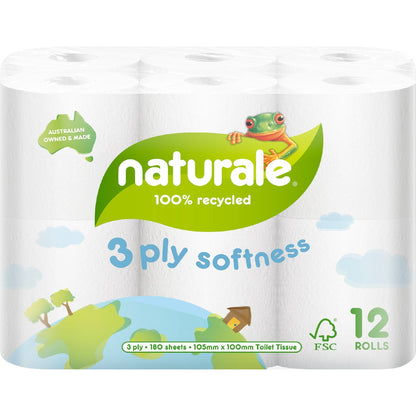 Naturale 100% Recycled 3 Ply Toilet Tissue 12 Pack